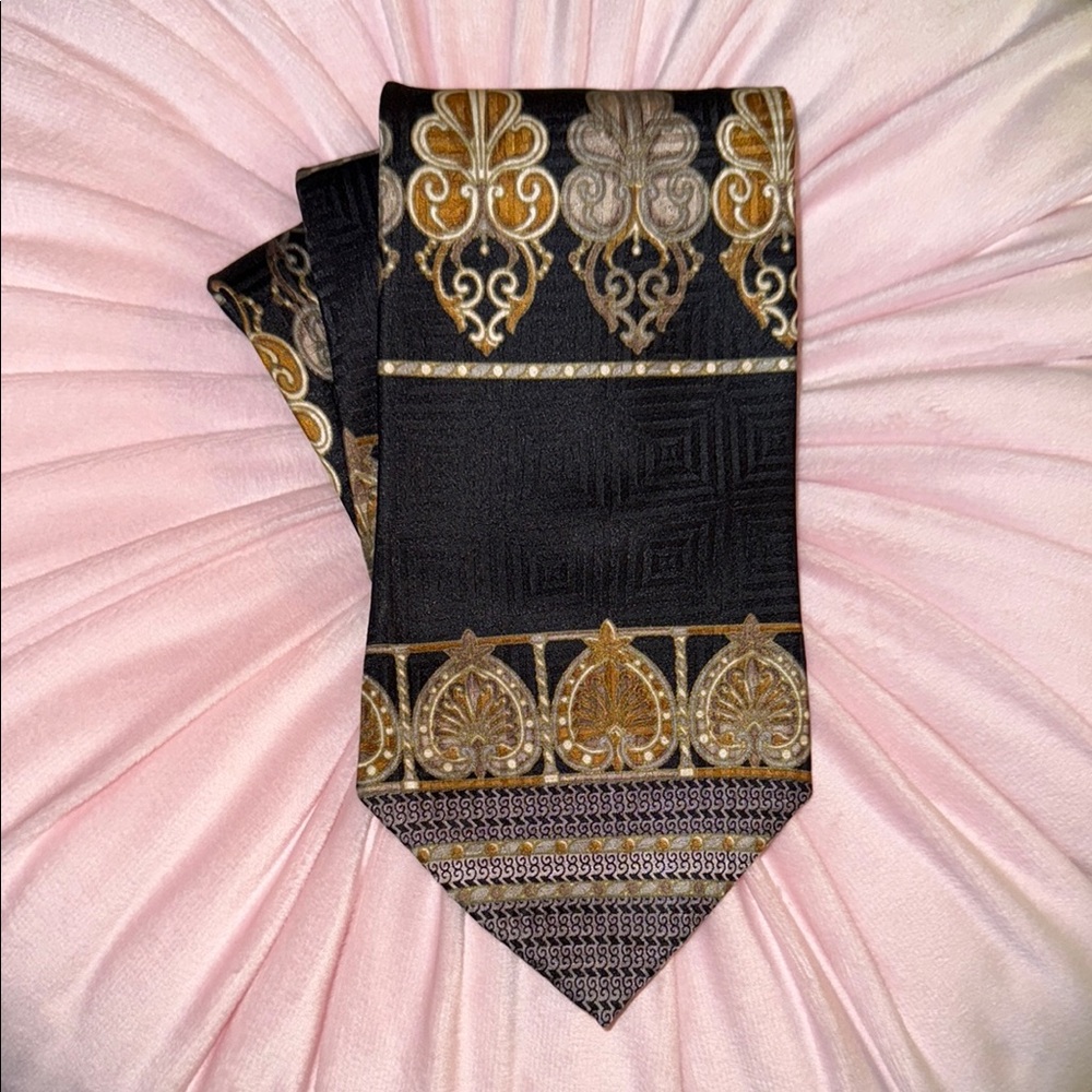Astratto Men’s Necktie - Elegant Black and Gold Men's Tie - All Silk - EUC